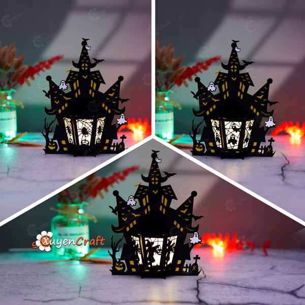 Set 3 Haunted House Lantern SVG, Studio, PDF Templates