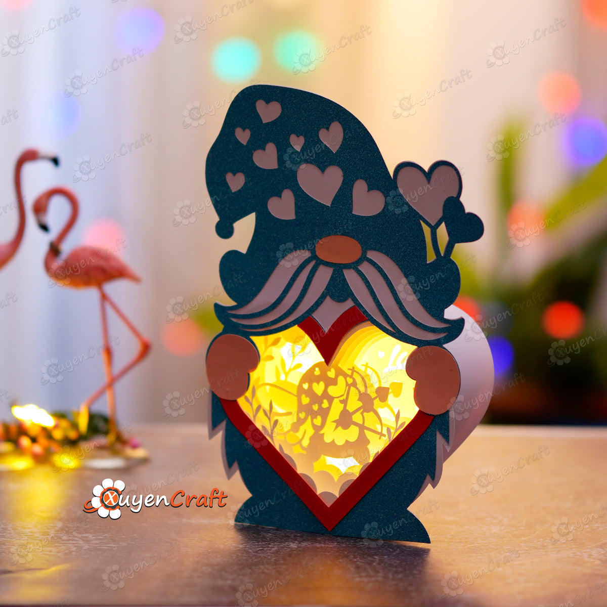 Archery Gnome Heart Lantern Shadow Box PDF, SVG Light Box DIY Gnome