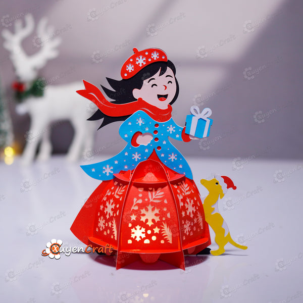 Cute Christmas Girl Lantern | Free SVG, PDF, Studio File