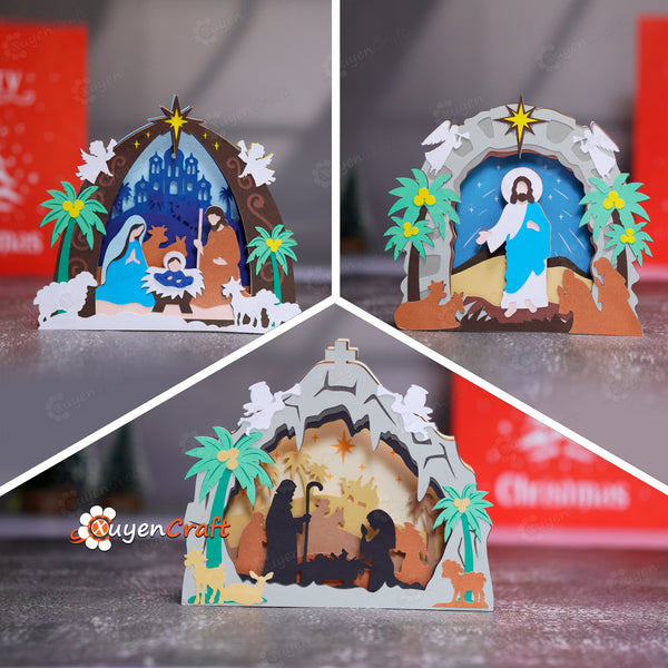 Pack 3 Nativity Scene 3D Pop-up Card Templates | Christmas Papercut Ornaments | SVG PDF Files