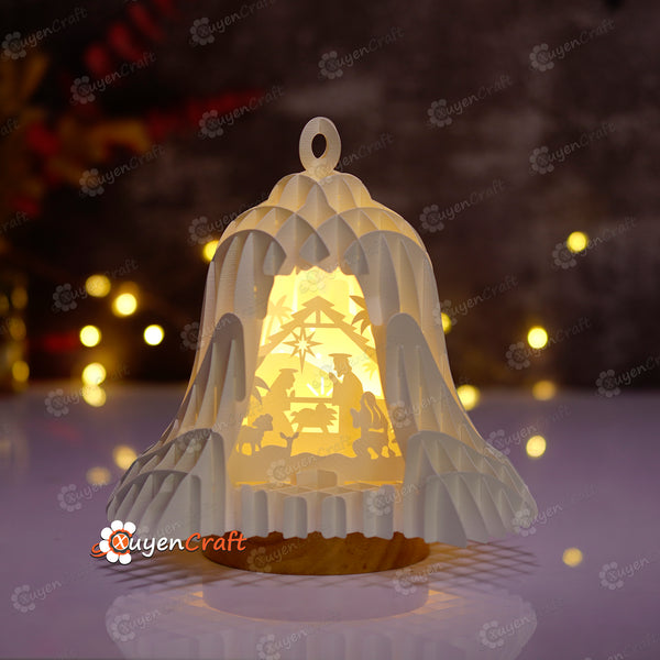 Nativity Scene Bell Pop Up Lantern Templates – 3D Papercut Slice Form Light | DIY Christmas Papercraft | SVG PDF Files