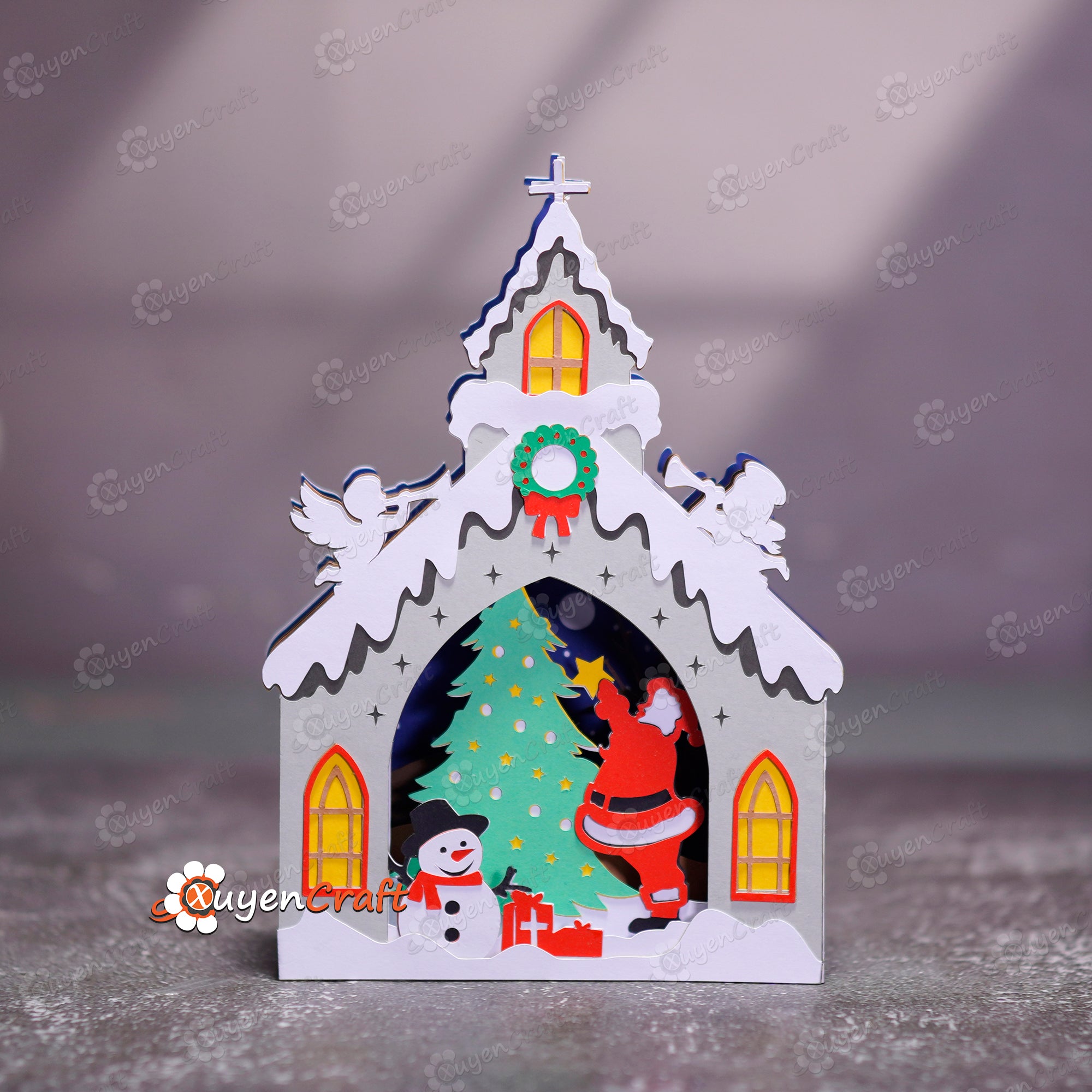 Set 3 Christmas 3D Popup Cards Templates Nativity Scene, Winter Chu
