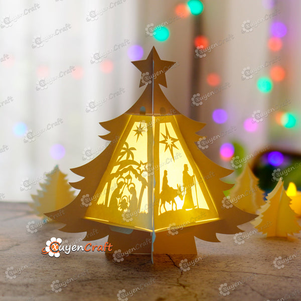 Nativity Scene in Christmas Tree Lantern SVG for Cricut Projects, ScanNcut, Cameo4