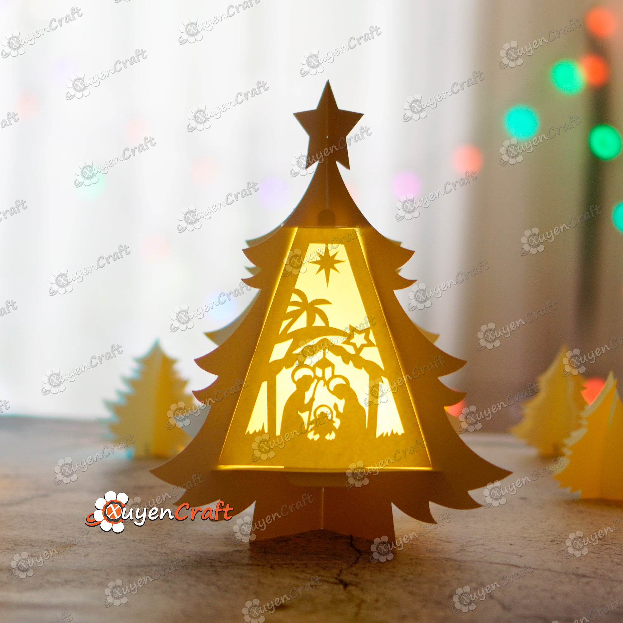 Nativity Scene in Christmas Tree Lantern SVG for Cricut Projects, ScanNcut, Cameo4