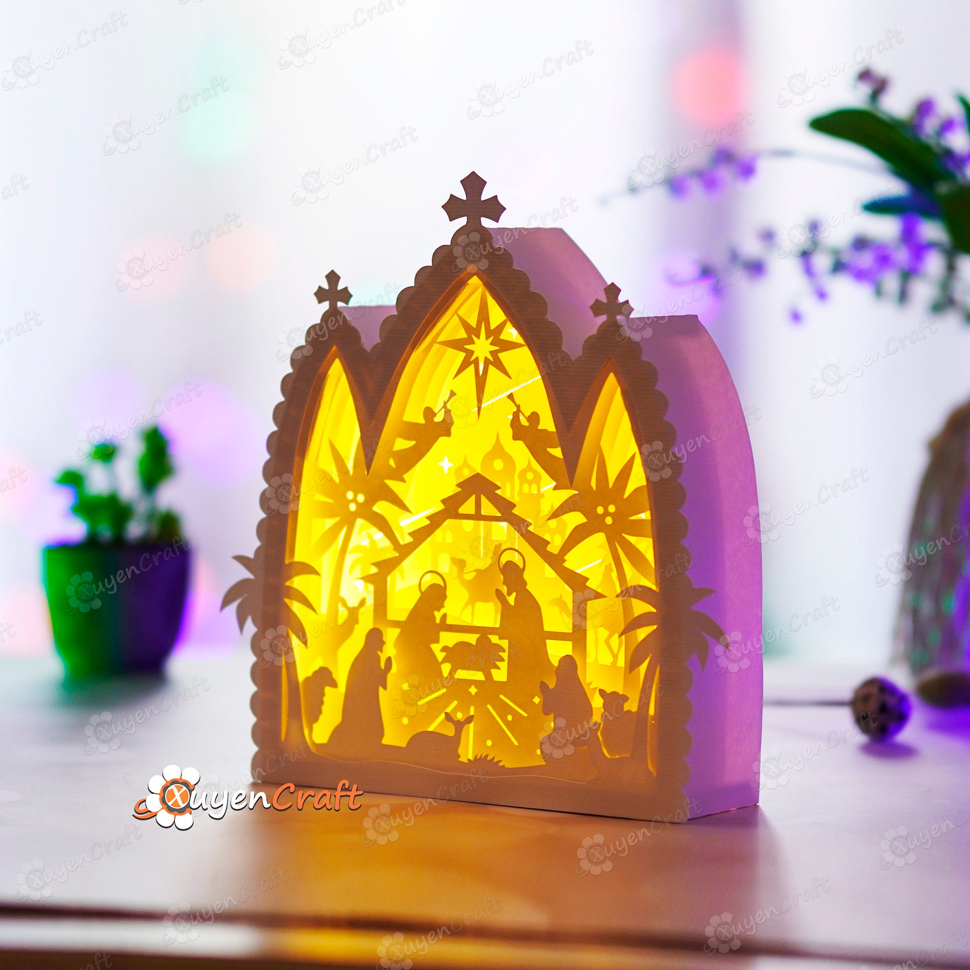 Nativity Scene House Lanterns Shadow Box PDF, SVG Light Box - DIY Nativity Scene Paper Lantern for Christmas