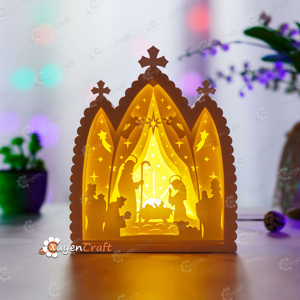 Nativity Scene V2 Nativity House Lanterns Shadow Box PDF, SVG Light Box - DIY Nativity Scene Paper Lantern for Christmas