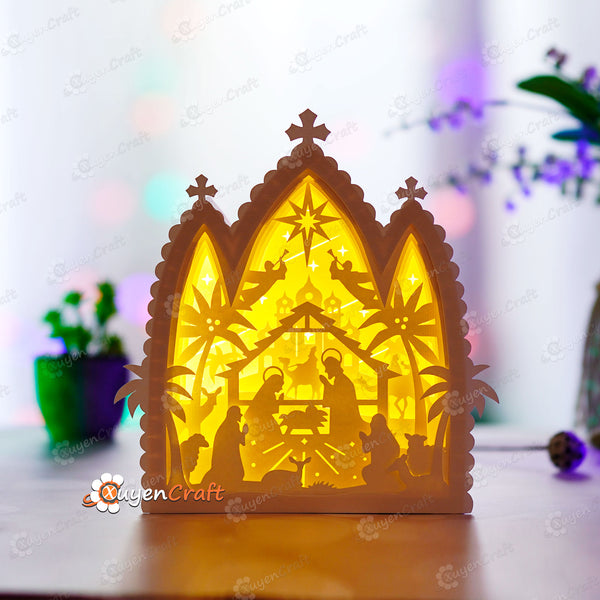 Nativity Scene House Lanterns Shadow Box PDF, SVG Light Box - DIY Nativity Scene Paper Lantern for Christmas