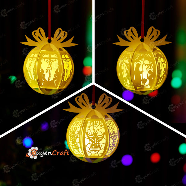 Set 3 Weihnachtskrippenkugeln SVG Papierlaterne zum Aufhängen für Christbaumschmuck - DIY Weihnachtsschmuck