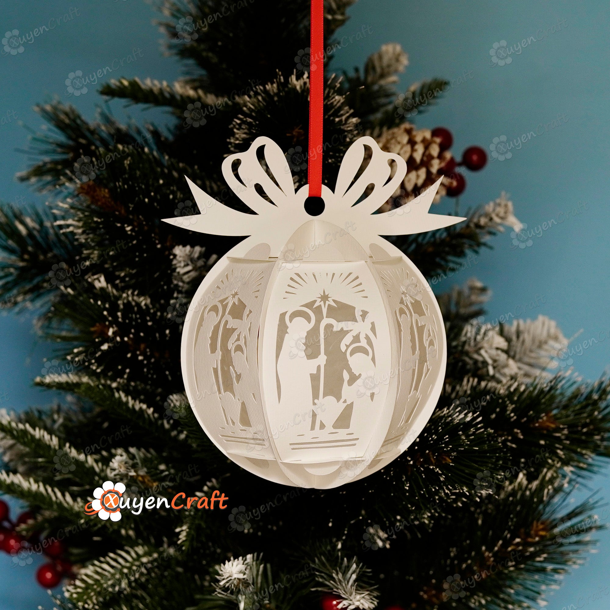 Set 3 Nativity Scene Christmas Balls SVG Paper Lantern Hanging For Christmas Tree Decorations - DIY Christmas Ornaments