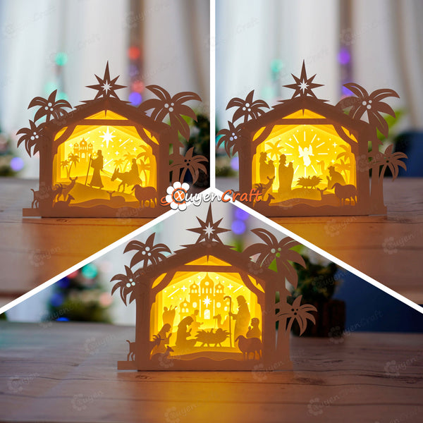 Pack 3 Nativity Scene Lanterns Shadow Box SVG for Cricut Projects DIY Merry Christmas Nativity Scene House Lightbox, Christmas Decoration