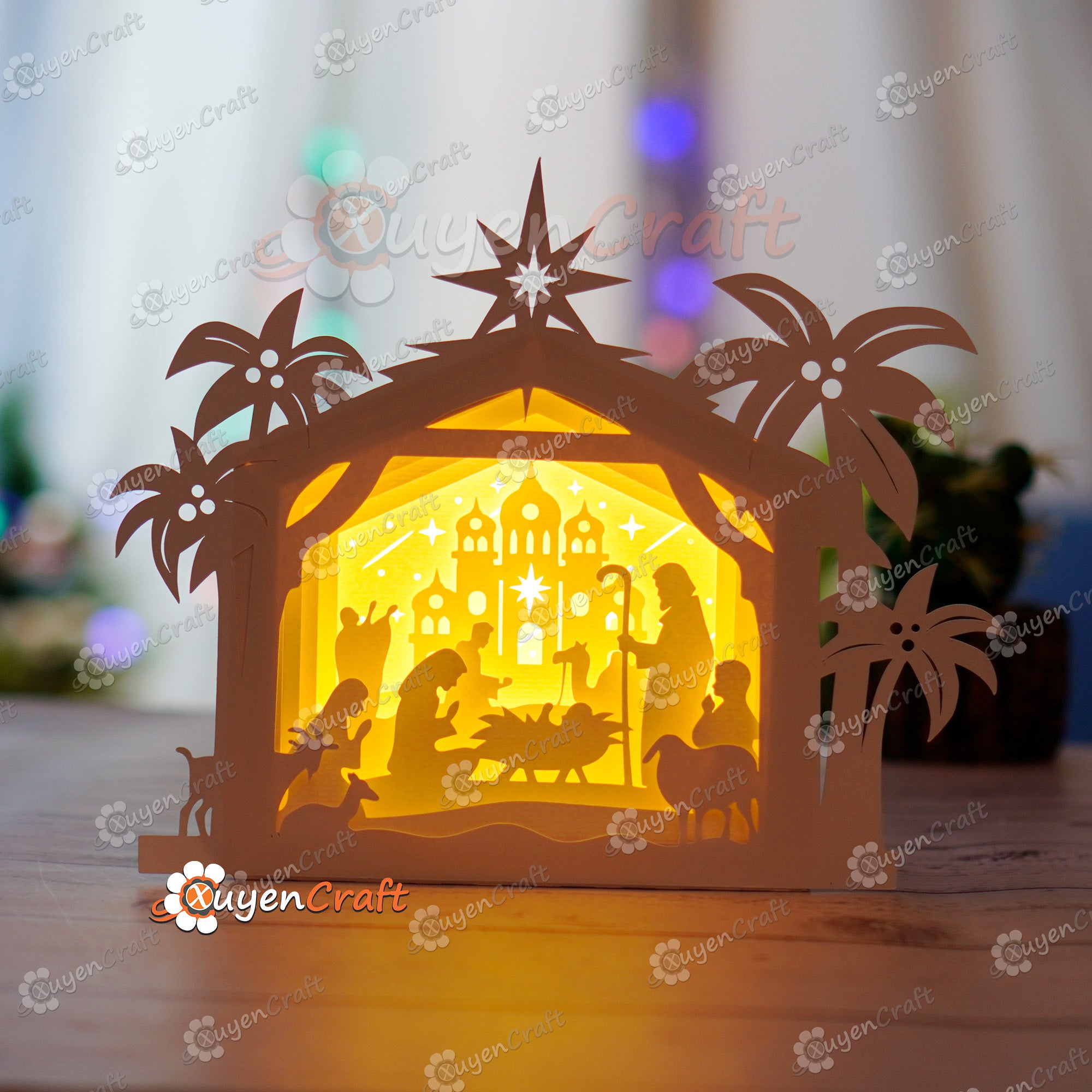 Pack 3 Nativity Scene Lanterns Shadow Box SVG for Cricut Projects DIY Merry Christmas Nativity Scene House Lightbox, Christmas Decoration