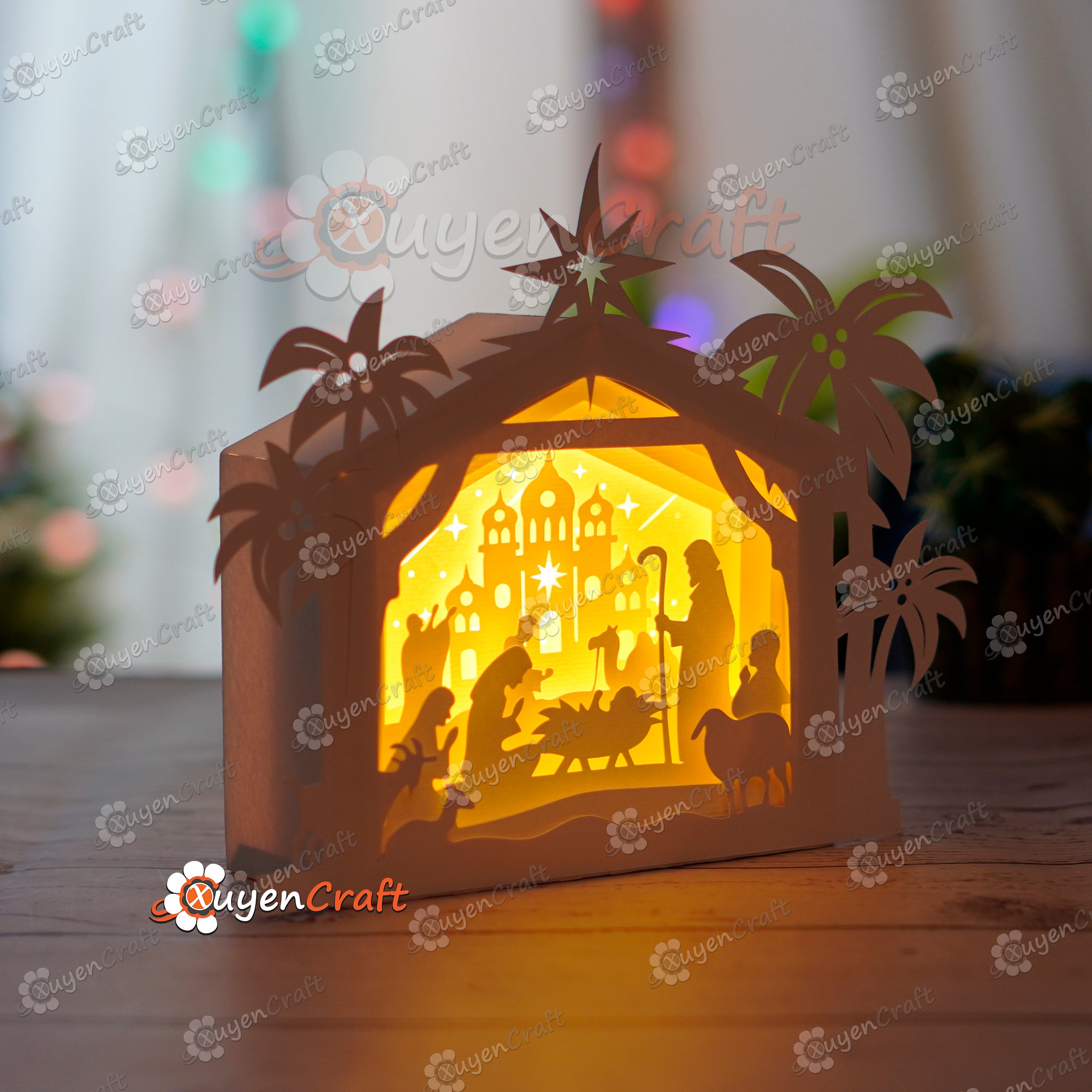 Pack 3 Nativity Scene Lanterns Shadow Box SVG for Cricut Projects DIY Merry Christmas Nativity Scene House Lightbox, Christmas Decoration