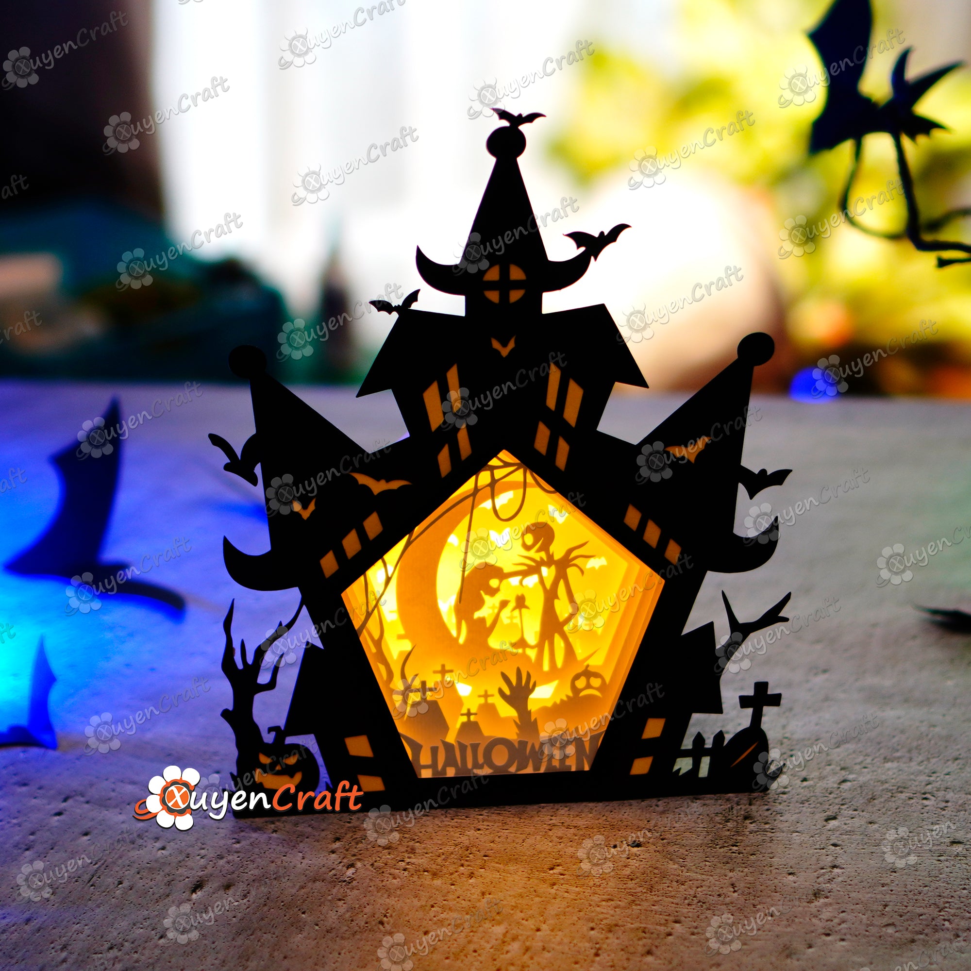 Nightmare Before Christmas Shadow Box SVG, Halloween Paper Cut Template,  Light box SVG Files 8x8 in - Bích Artist