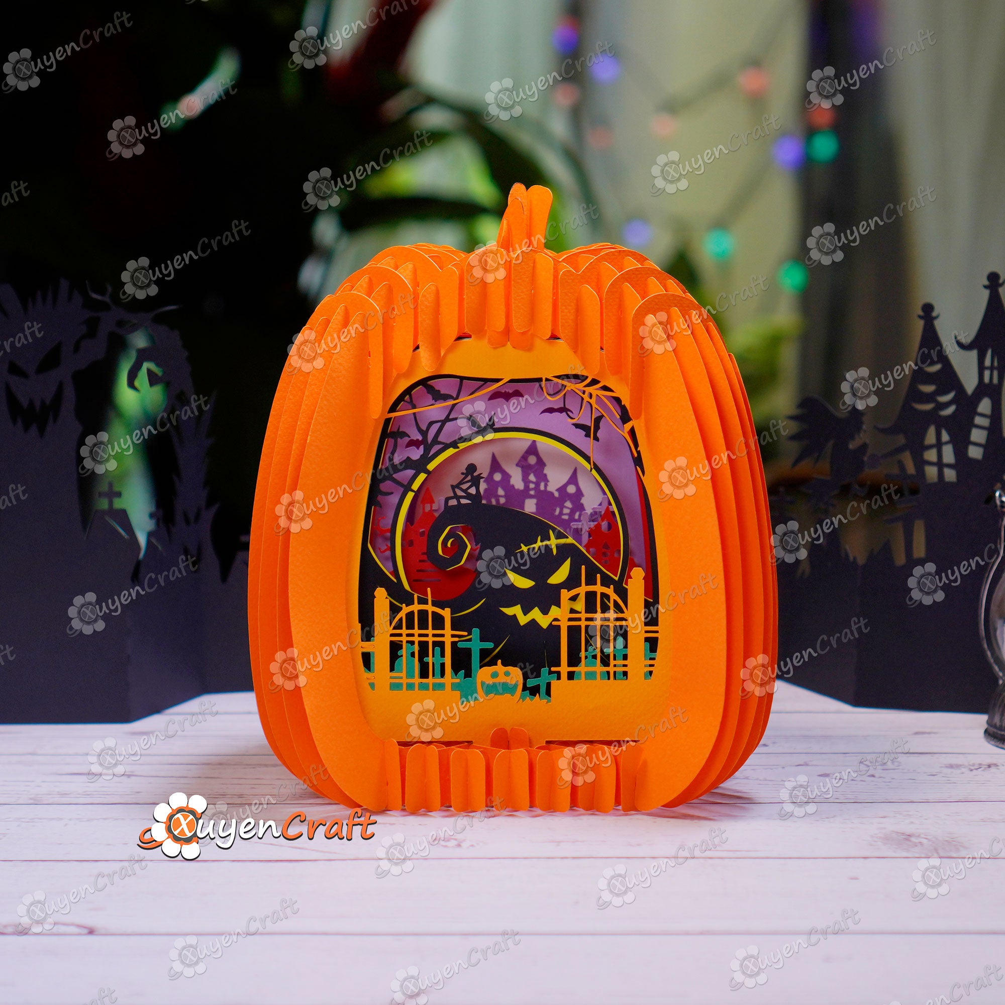 Nightmare Before Christmas Pumpkin Pop Up SVG template - Color Version