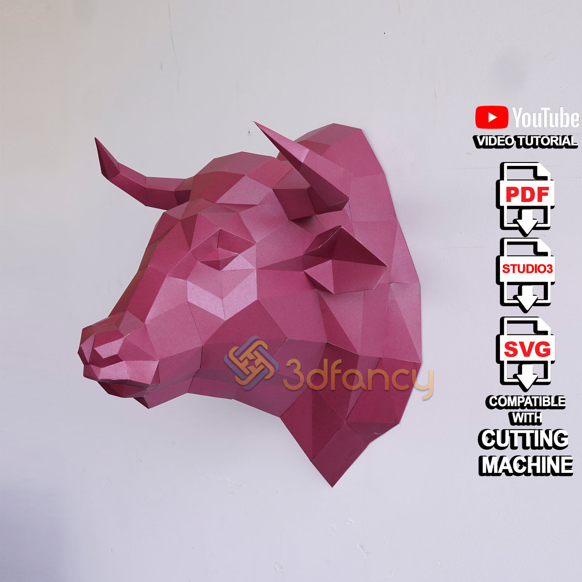 Papercraft Bull Head PDF, SVG Template – 3dfancy