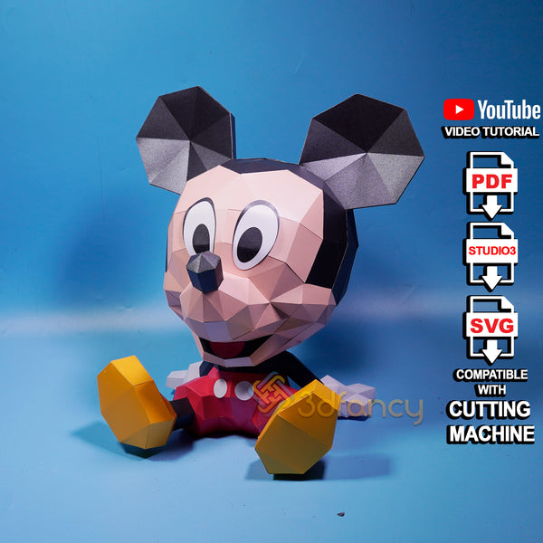 Cute Mickey Mouse Papercraft PDF, SVG Template