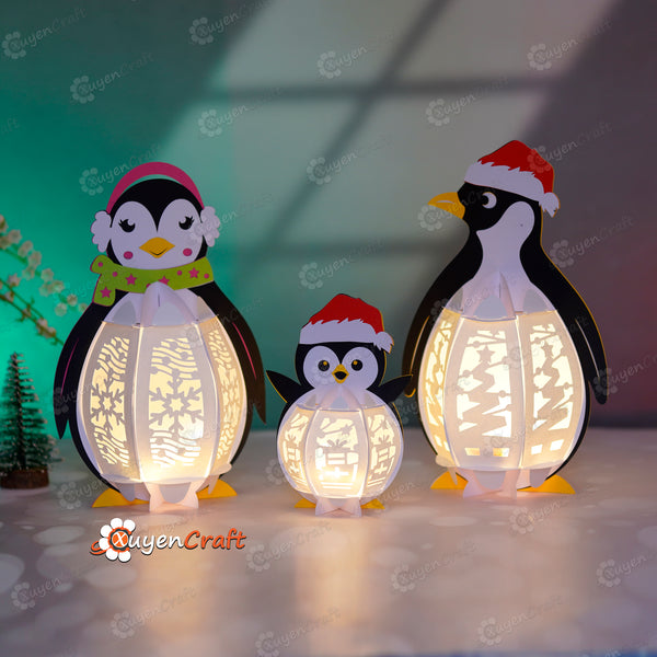 Pack 3 Family Penguin Lantern PDF, SVG, Studio Templates