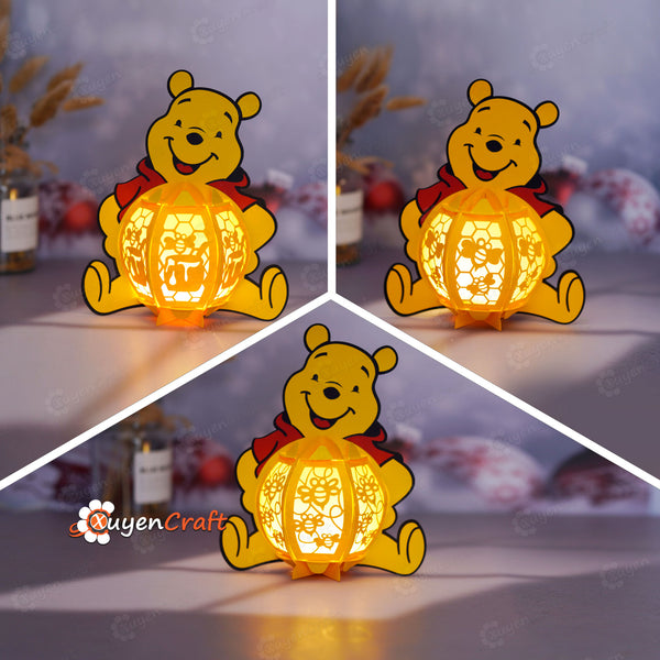 Set 3 Pooh Bear Lantern PDF, SVG, Studio Templates