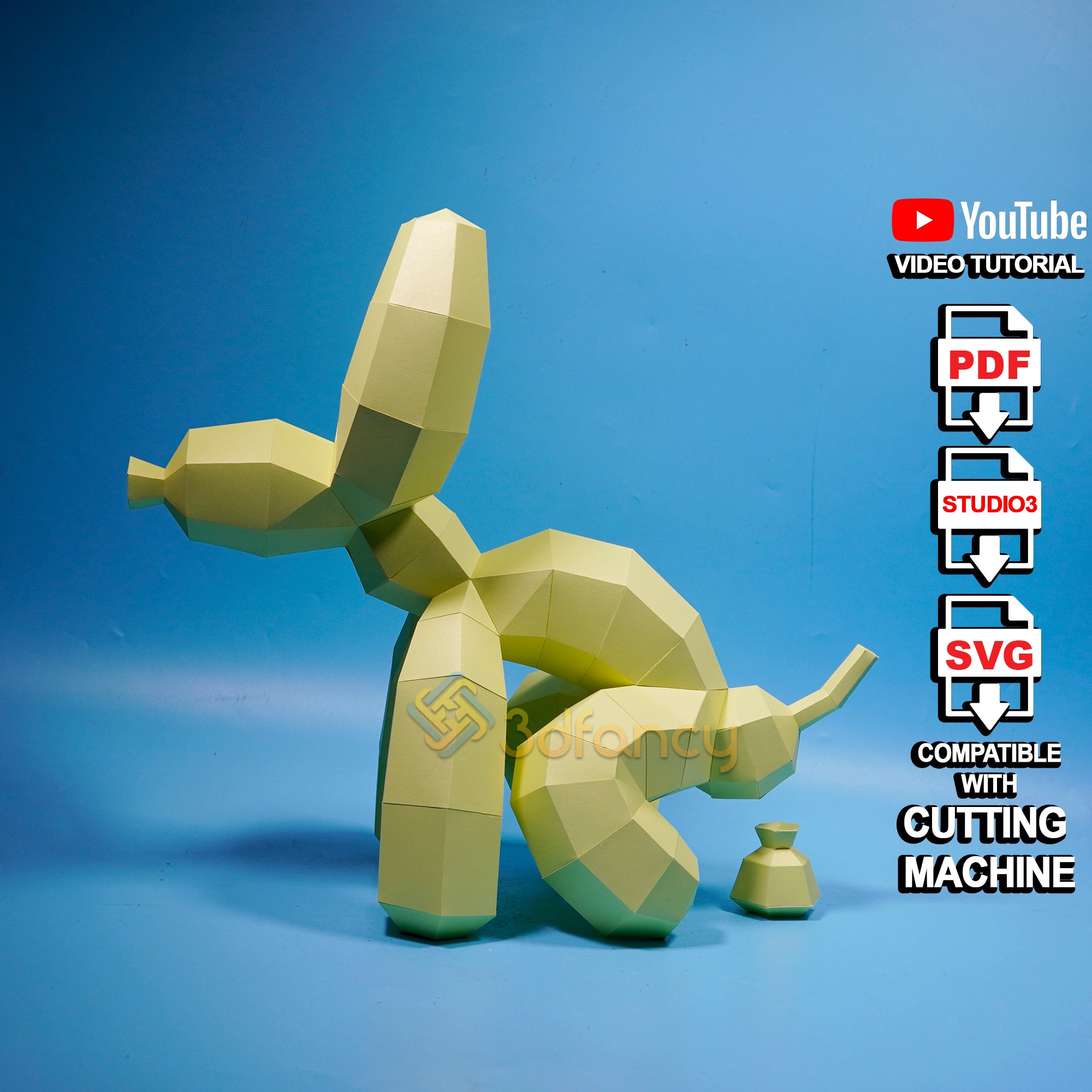 Papercraft pooping balloon dog pdf svg template 3dfancy