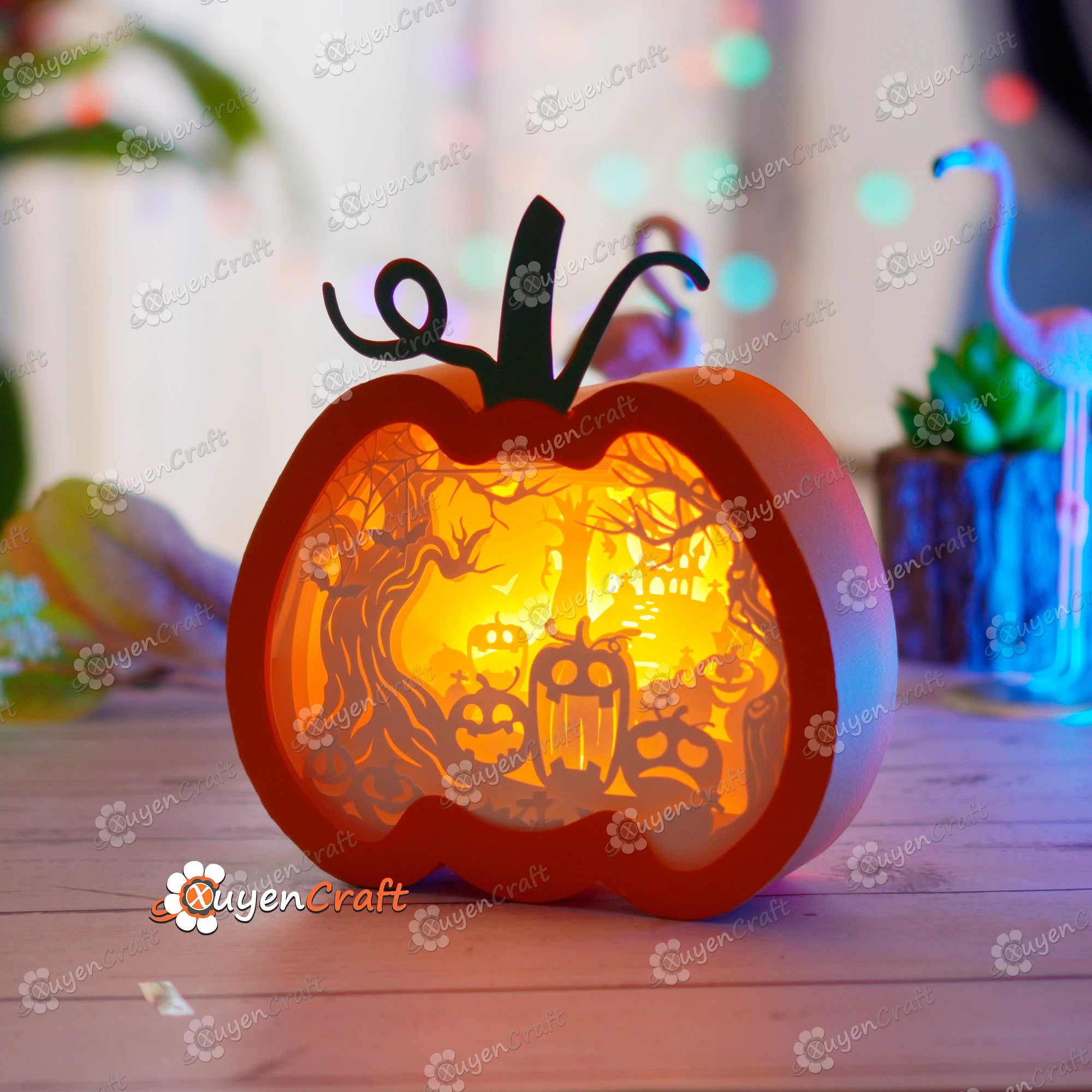 Scary Pumpkin Lantern Shadow Box Halloween PDF, SVG Light Box for Cricut, Sillhouette 4, ScanNcut