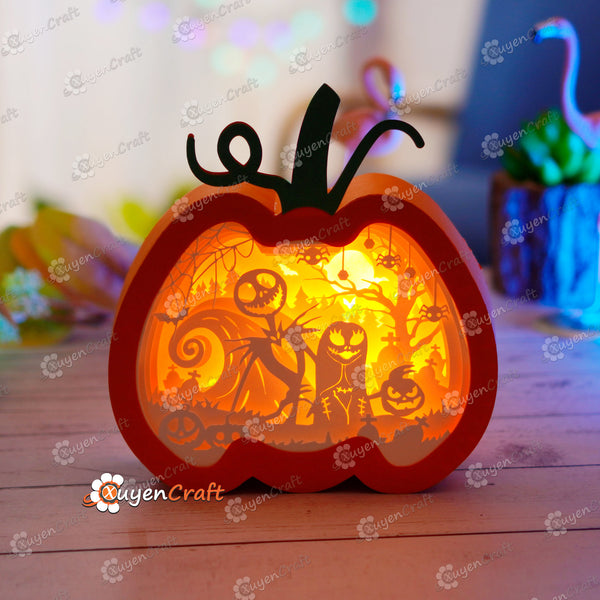 Nightmare before christmas in Pumpkin Lantern Shadow Box Halloween PDF, SVG Light Box for Cricut, Sillhouette 4, ScanNcut