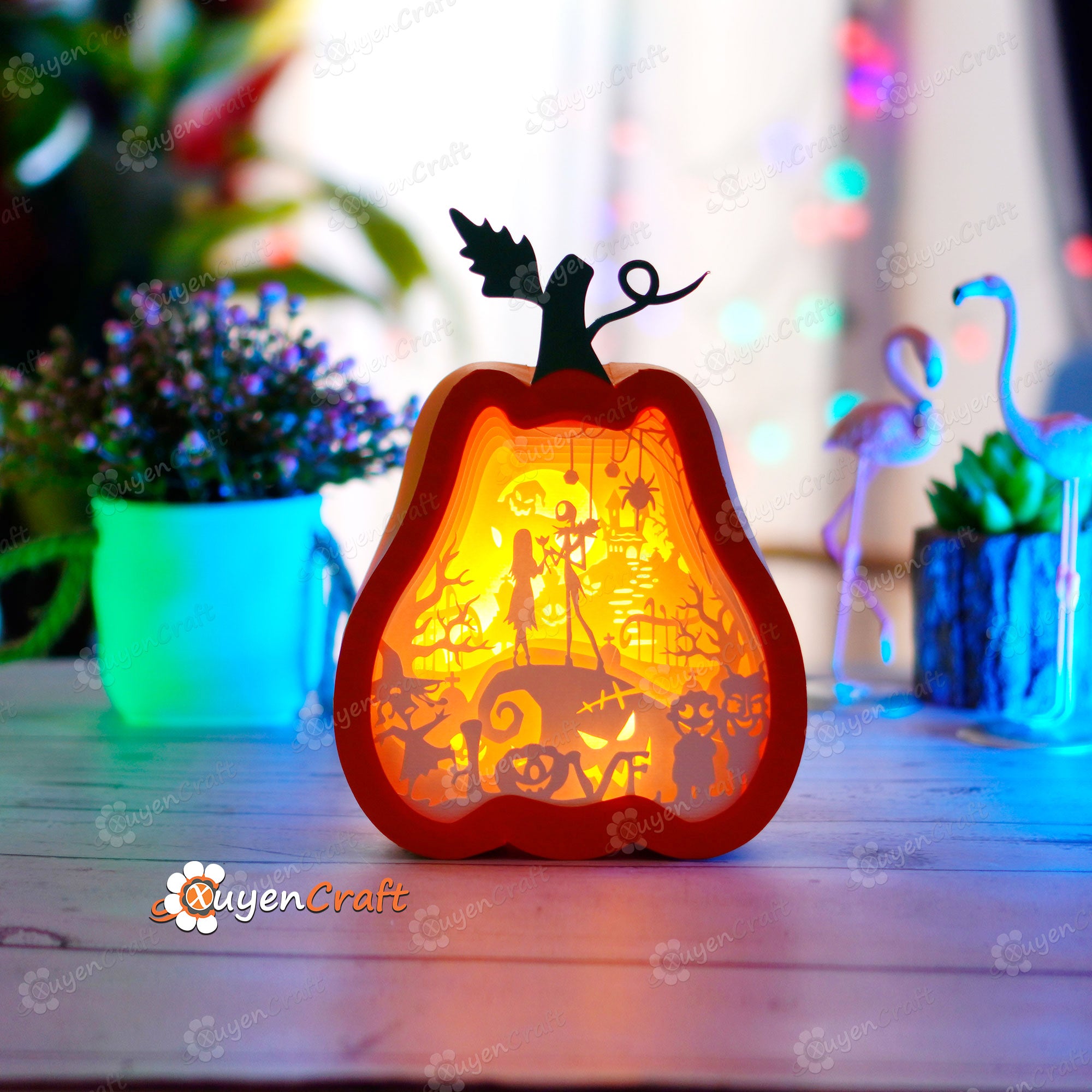 Pack 3 Tall Pumpkin Lantern Shadow Box SVG for Cricut Projects, ScanNcut, Cameo4...