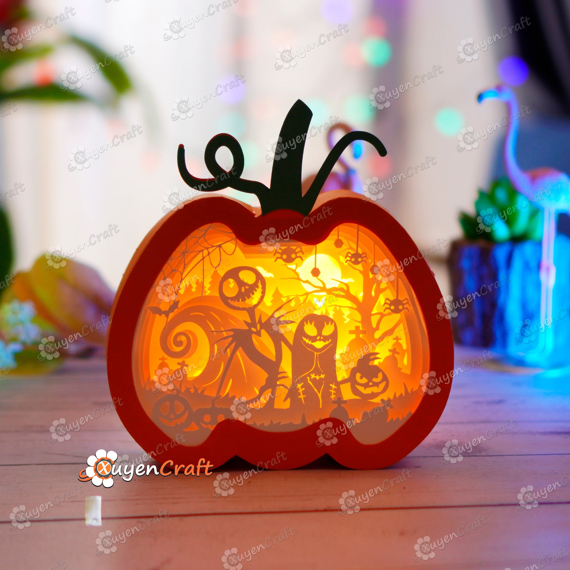 Nightmare before christmas in Pumpkin Lantern Shadow Box Halloween PDF, SVG Light Box for Cricut, Sillhouette 4, ScanNcut