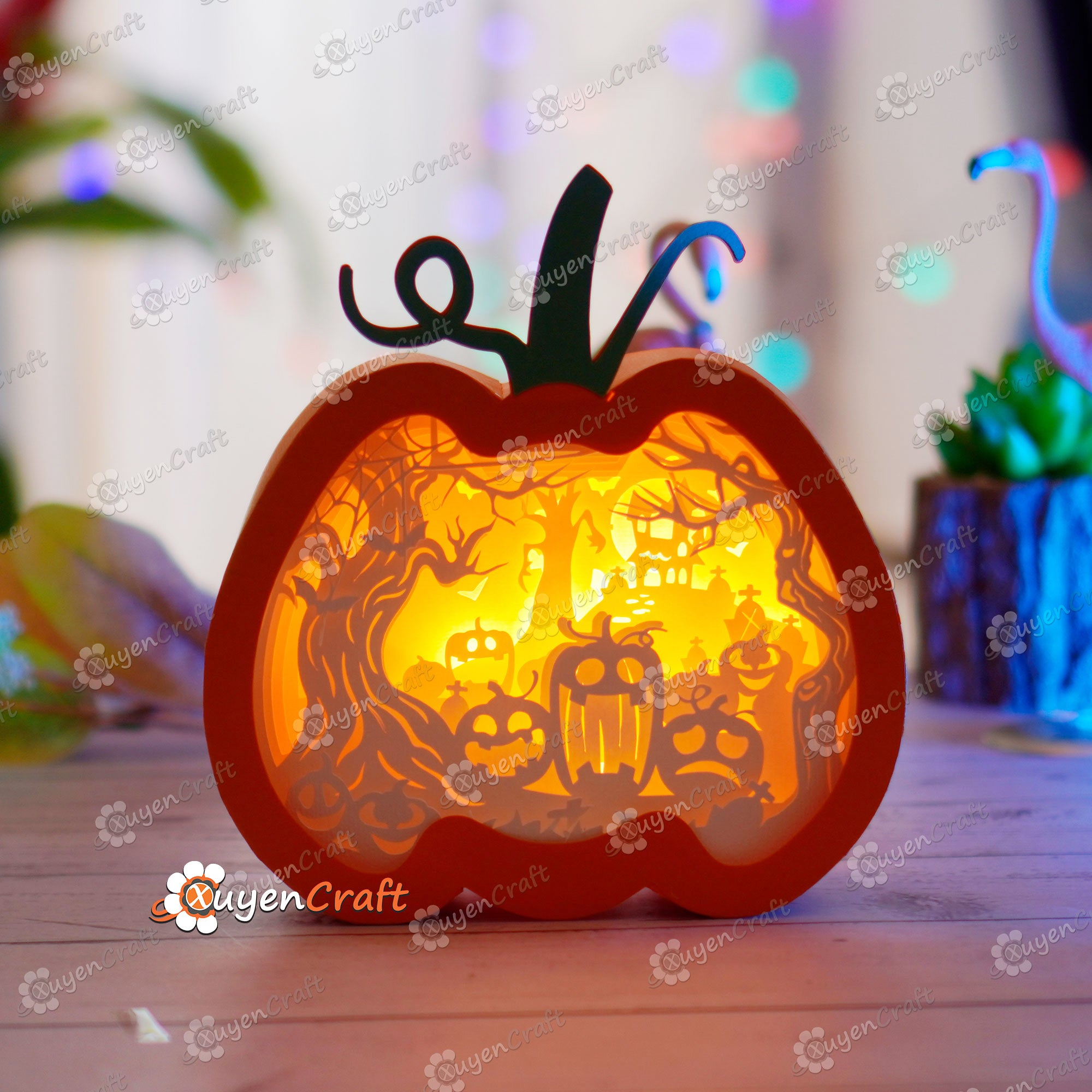 Scary Pumpkin Lantern Shadow Box Halloween PDF, SVG Light Box for Cricut, Sillhouette 4, ScanNcut