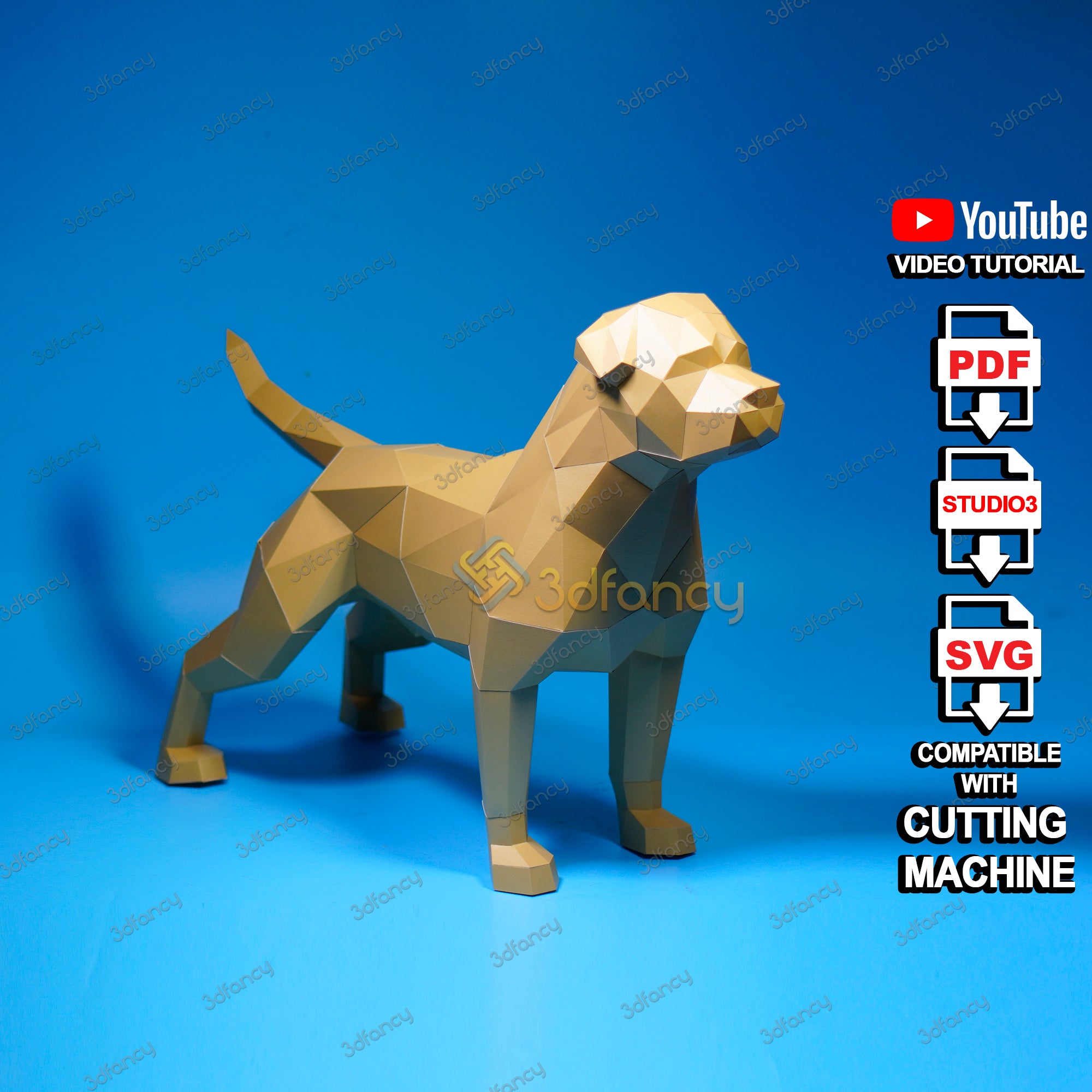 3D Papercraft Rottweiler Dog PDF, SVG, Studio 3 Template