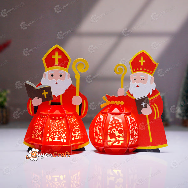 Saint Nicholas Christmas Lantern Templates | DIY Papercut Lightbox | SVG PDF for Cricut & Silhouette