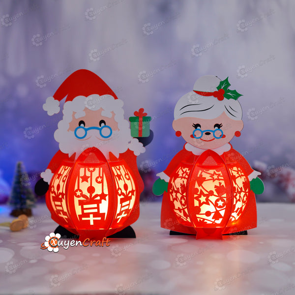 Set 2 Christmas Lantern PDF, SVG, Studio Templates - DIY Mr Santa Claus Lantern and Mrs Santa Claus Lantern