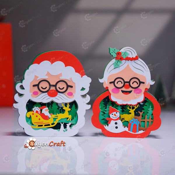 3D Pop-up Card Templates Set 2 – Santa Claus & Mrs Claus Christmas | DIY Papercut Ornament | SVG PDF Files