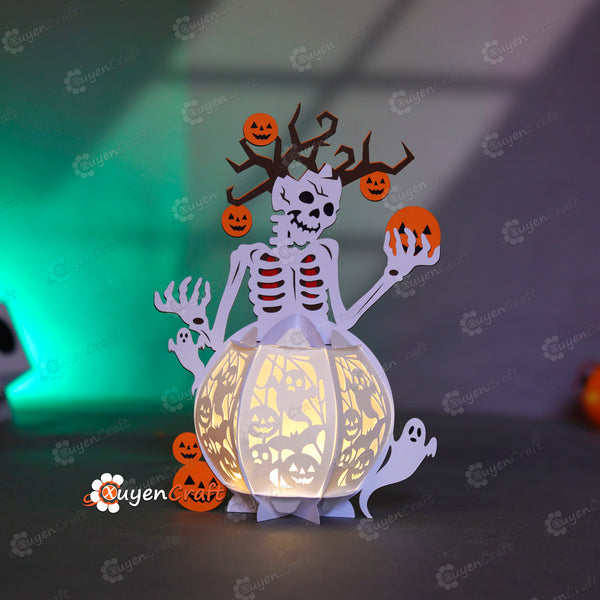 Skeleton Halloween Lantern Templates PDF SVG Studio Files - DIY Papercut Halloween Decoration