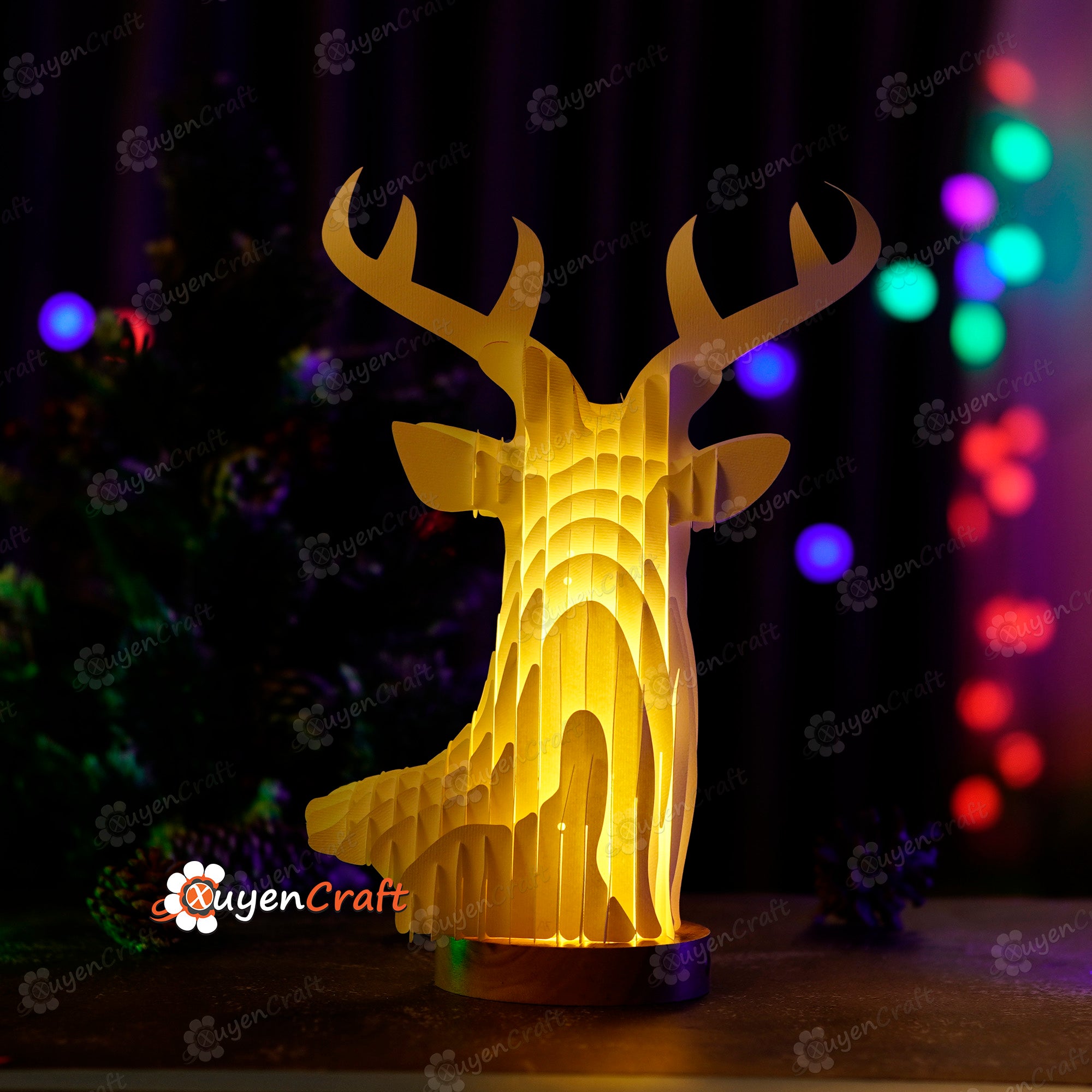 3D Reindeer Sliceform Pop Up SVG Template creating Deer Head Pop Up - Diy Christmas Decorations for Merry Christmas - Sliceform Papercraft