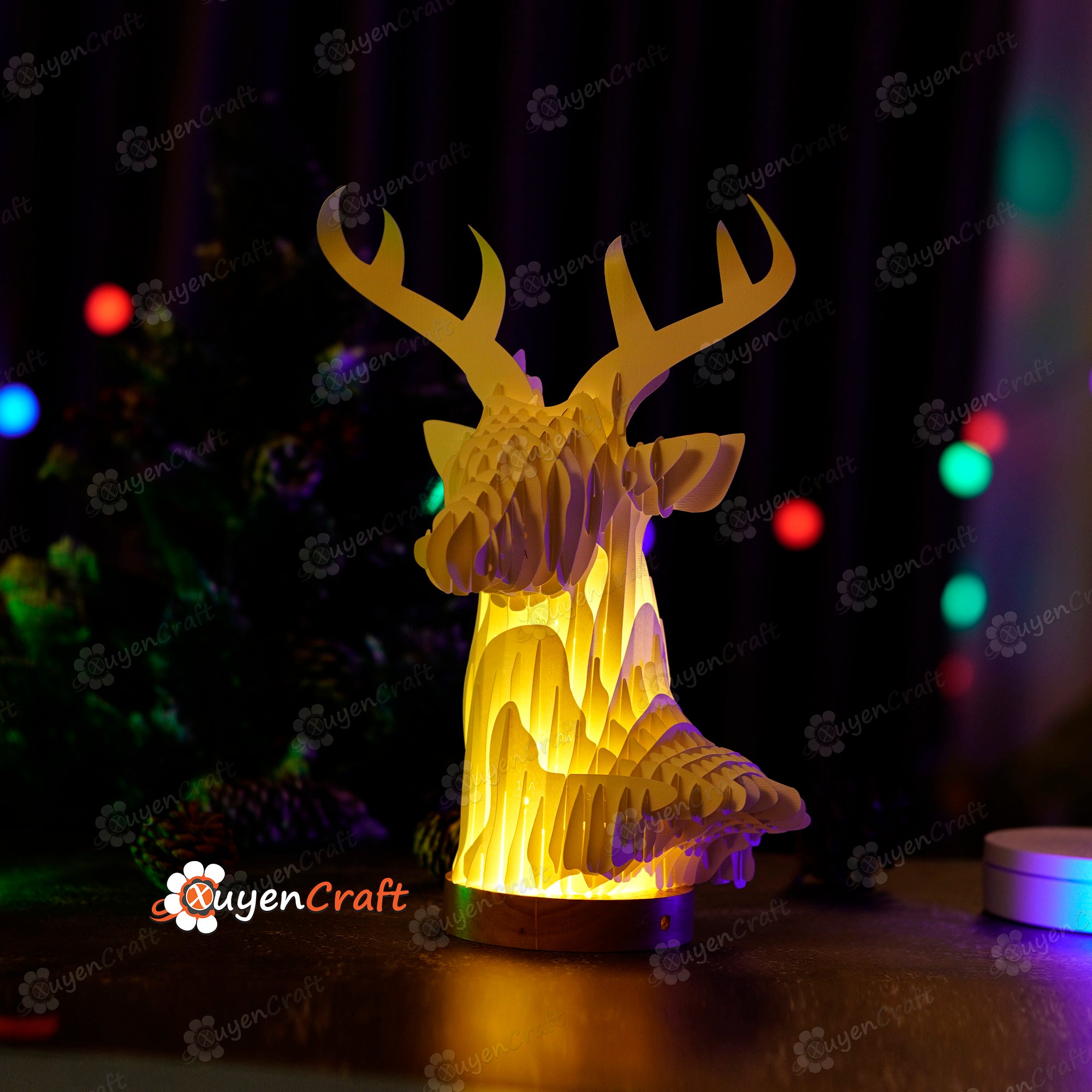 3D Reindeer Sliceform Pop Up SVG Template creating Deer Head Pop Up - Diy Christmas Decorations for Merry Christmas - Sliceform Papercraft