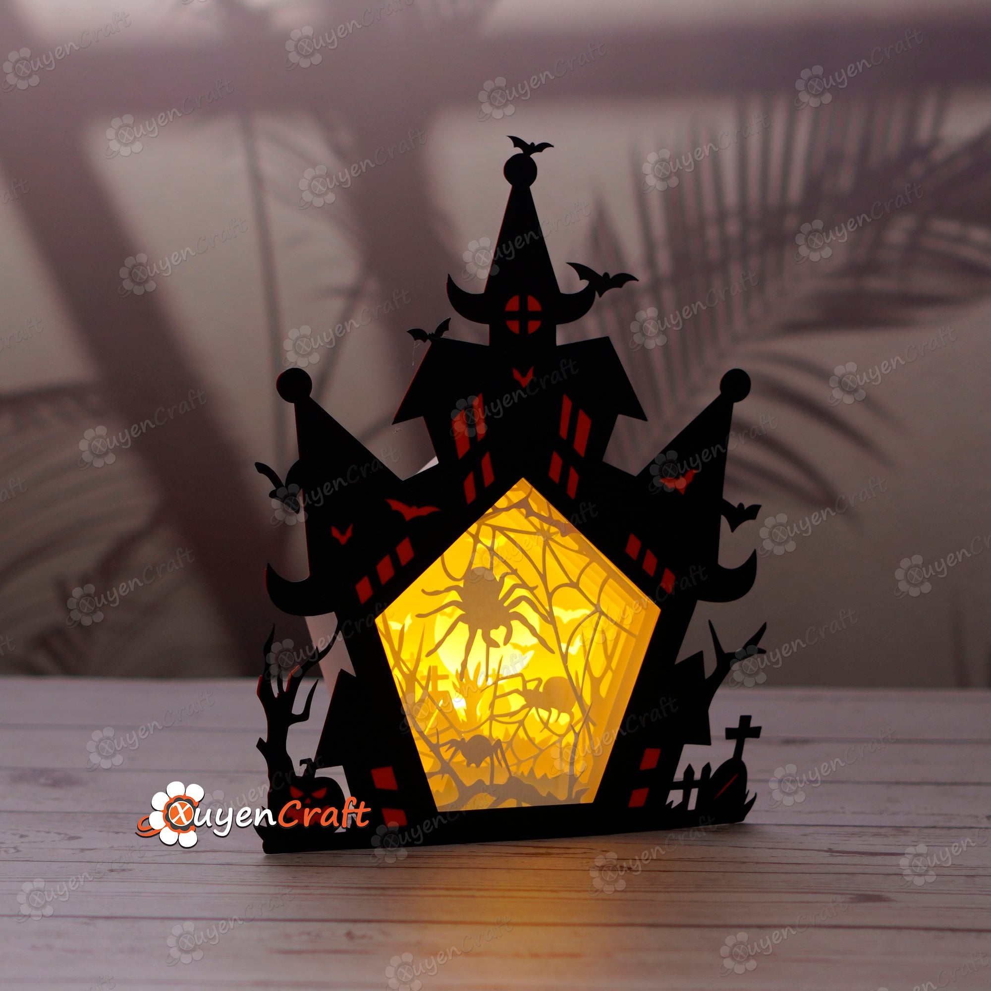 Halloween Scary Spider Haunted House Shadow Box PDF, SVG Light Box for Cricut, Sillhouette 4, ScanNcut