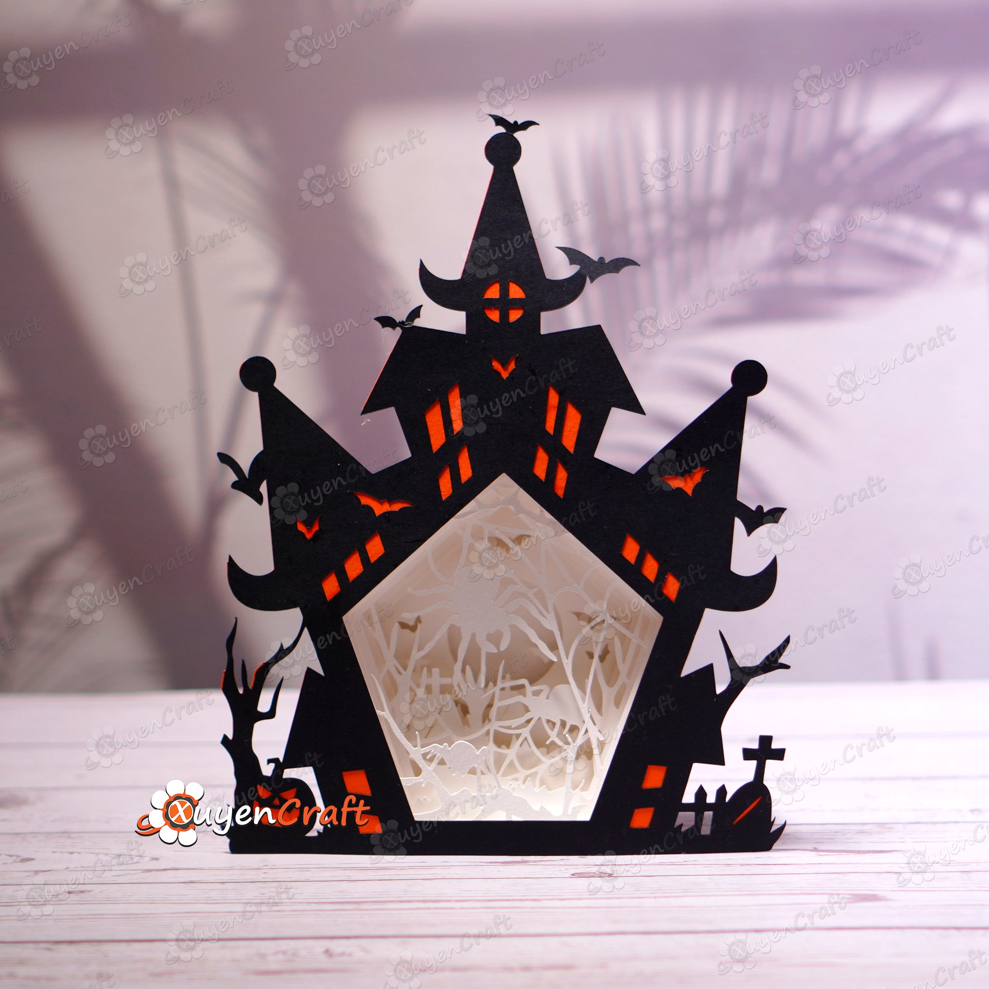 Halloween Scary Spider Haunted House Shadow Box PDF, SVG Light Box for Cricut, Sillhouette 4, ScanNcut