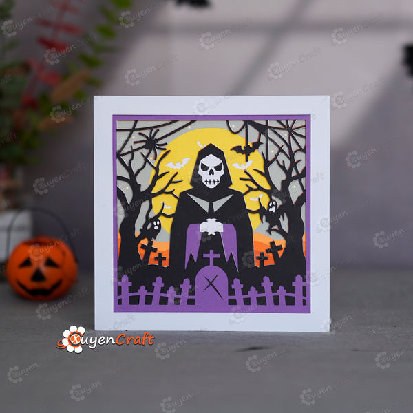 Spooky Night 3D Stained Glass Shadow Box SVG | Layered Papercut Template