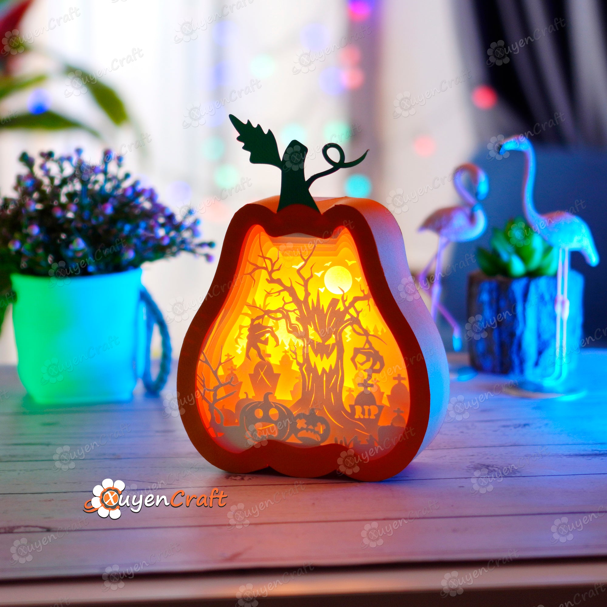 Spooky Tree in Tall Pumpkin Lantern Shadow Box SVG for Cricut Projects, Cameo4, ScanNcut