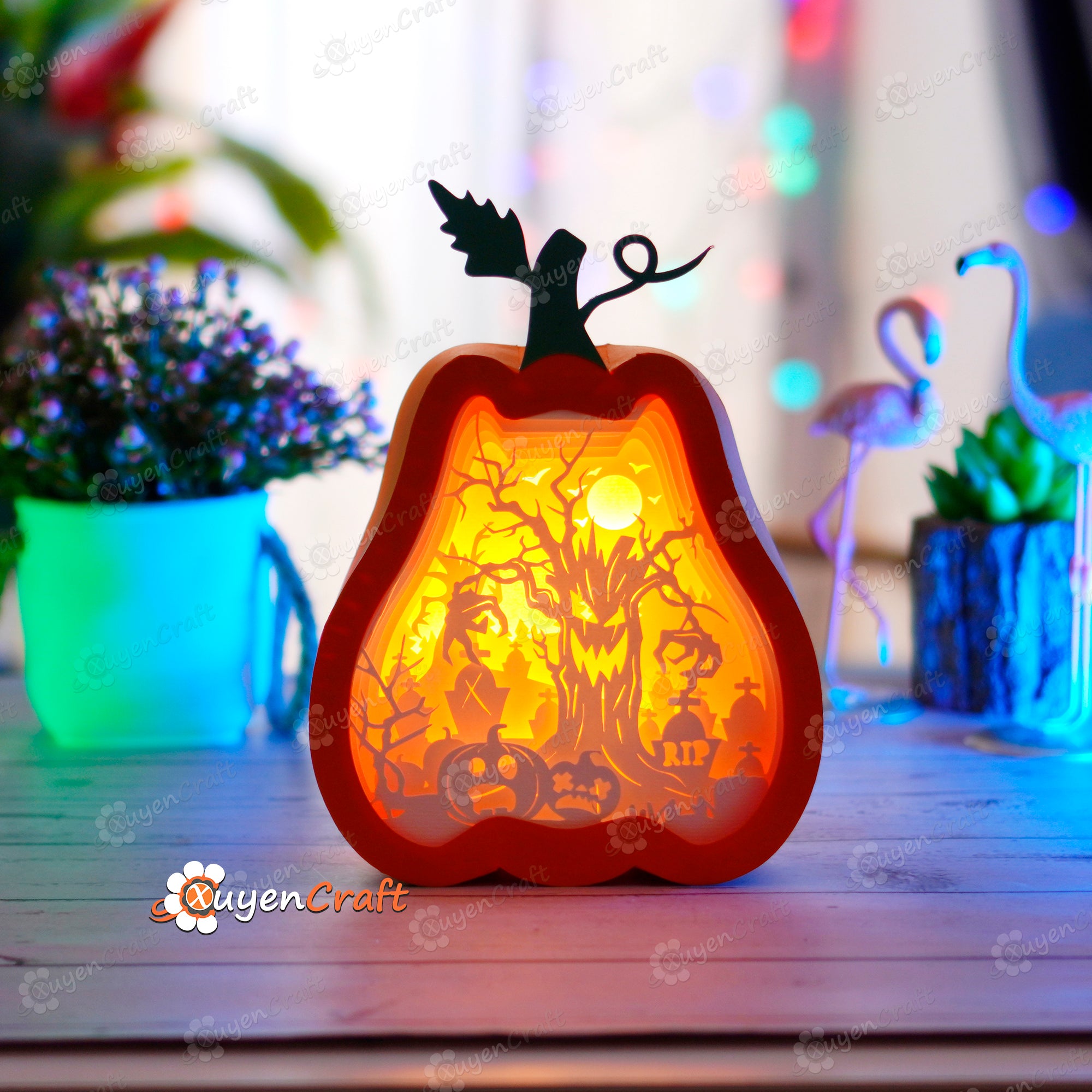 Spooky Tree in Tall Pumpkin Lantern Shadow Box SVG for Cricut Projects, Cameo4, ScanNcut