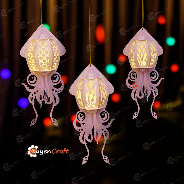 Set 3 Squid Lantern PDF, SVG, Studio Templates