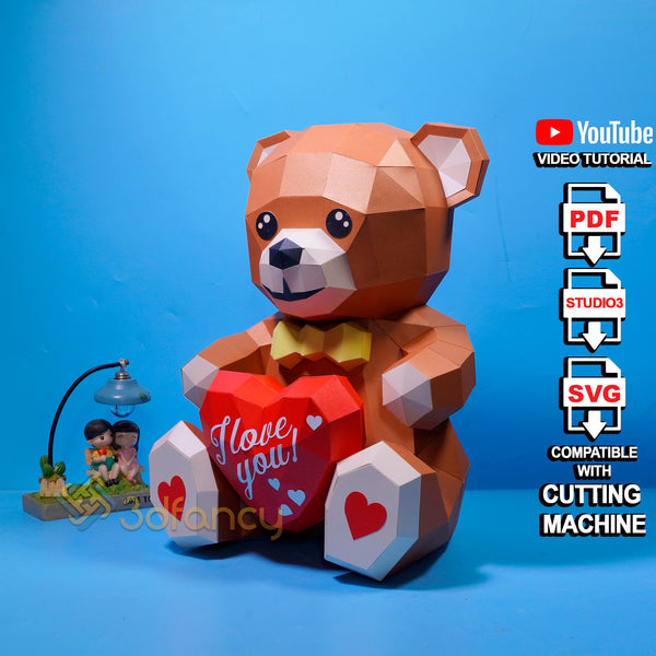 Papercraft Teddy Bear PDF, SVG, Studio Template