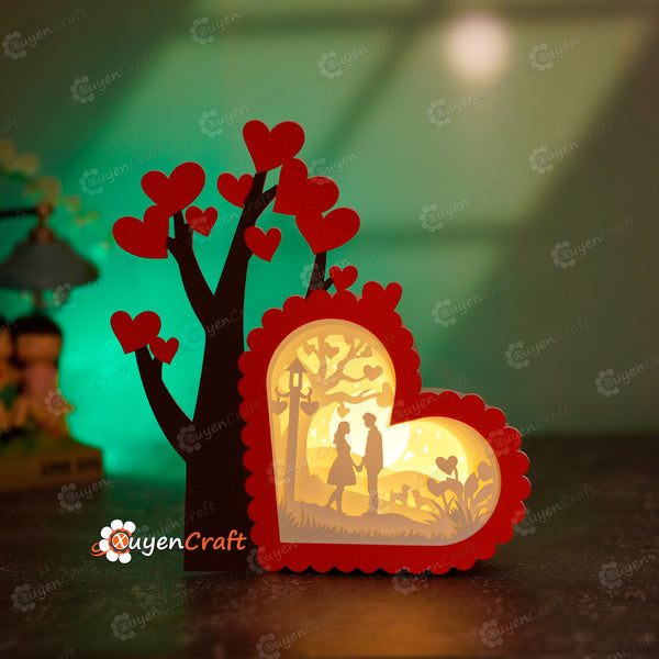 Couple In Love Heart Shadow Box SVG, Studio, PDF Template - Tree Heart Lightbox