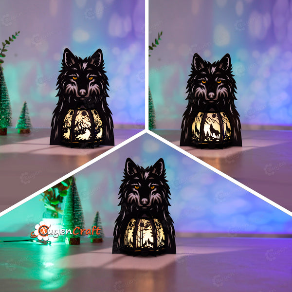 Set 3 Wolf Head Lantern PDF, Studio, SVG Templates