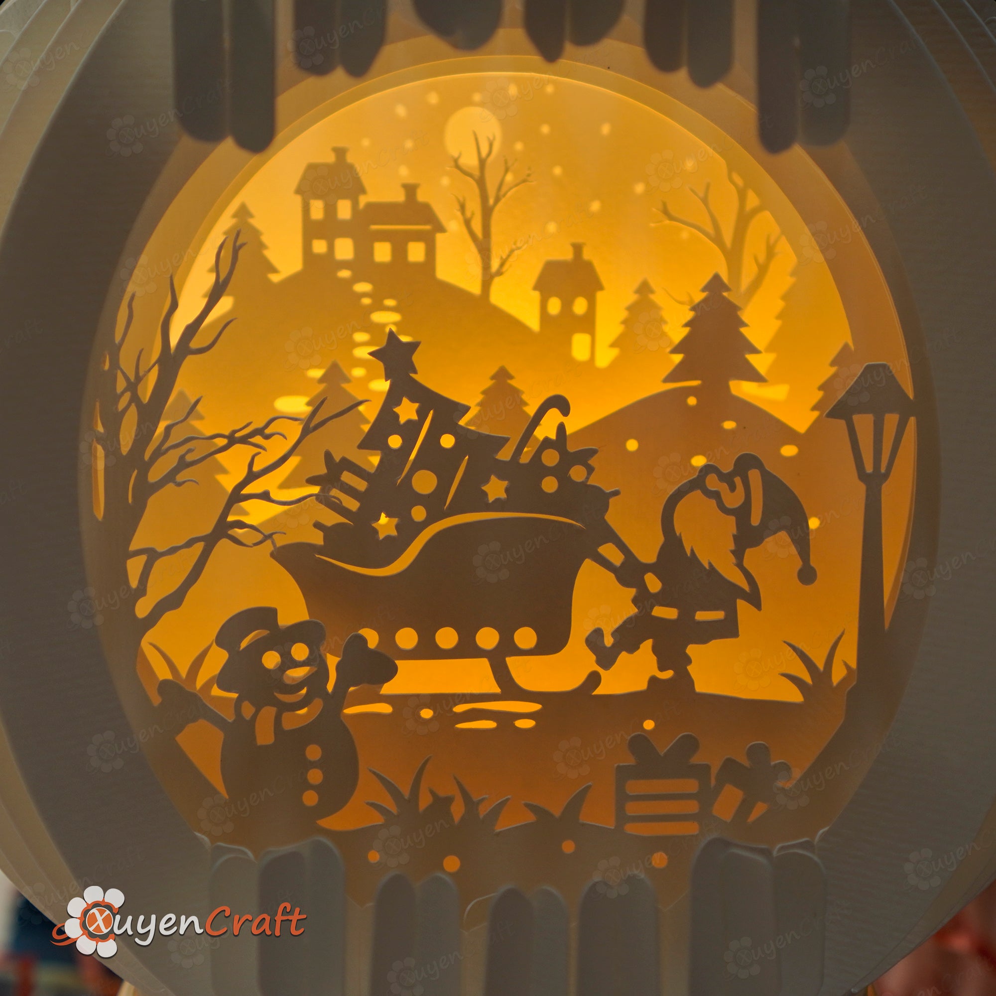 3D Christmas SVG, Silhouette Studio Templates Creating Snow Globe Pop Up Santa Claus Pull The Gift Cart