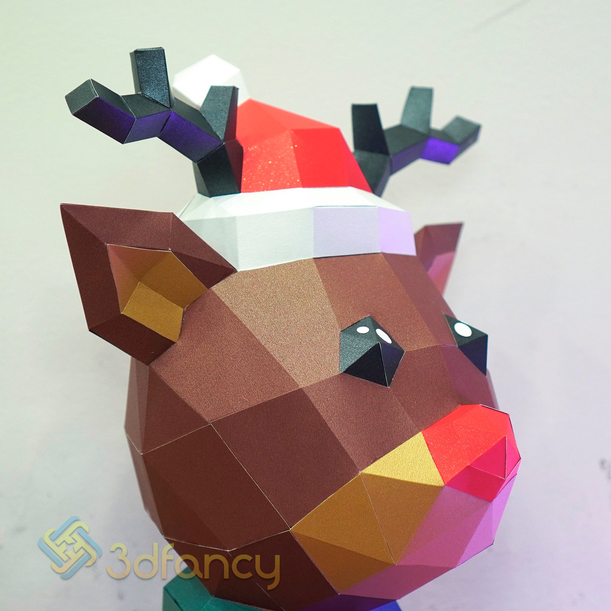 Papercraft Reindeer Sitting Christmas PDF SVG Template