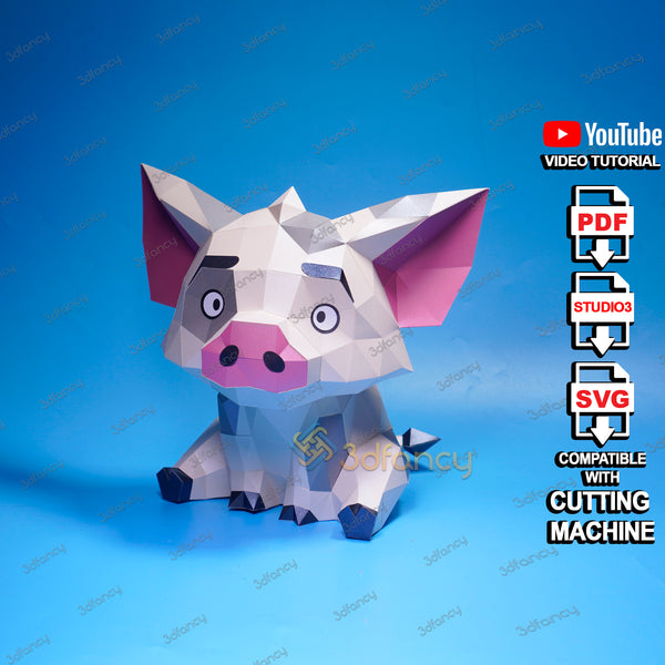 Modèles PDF et SVG de cochon en papier 3D pour projets Cricut, Cameo 4