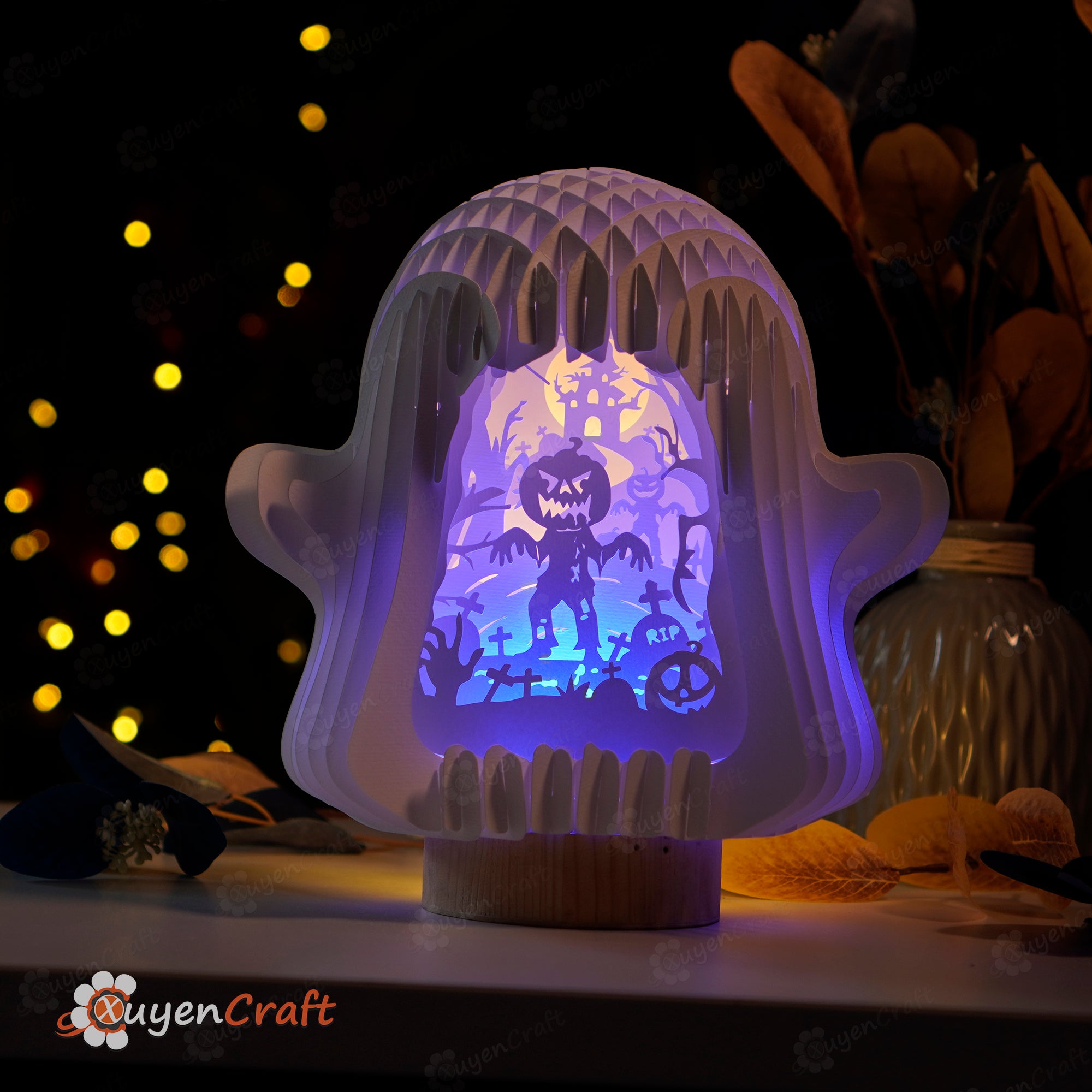 SVG Cricut, Studio Template Zombie Pumpkins Ghost Pop Up Halloween Light Box