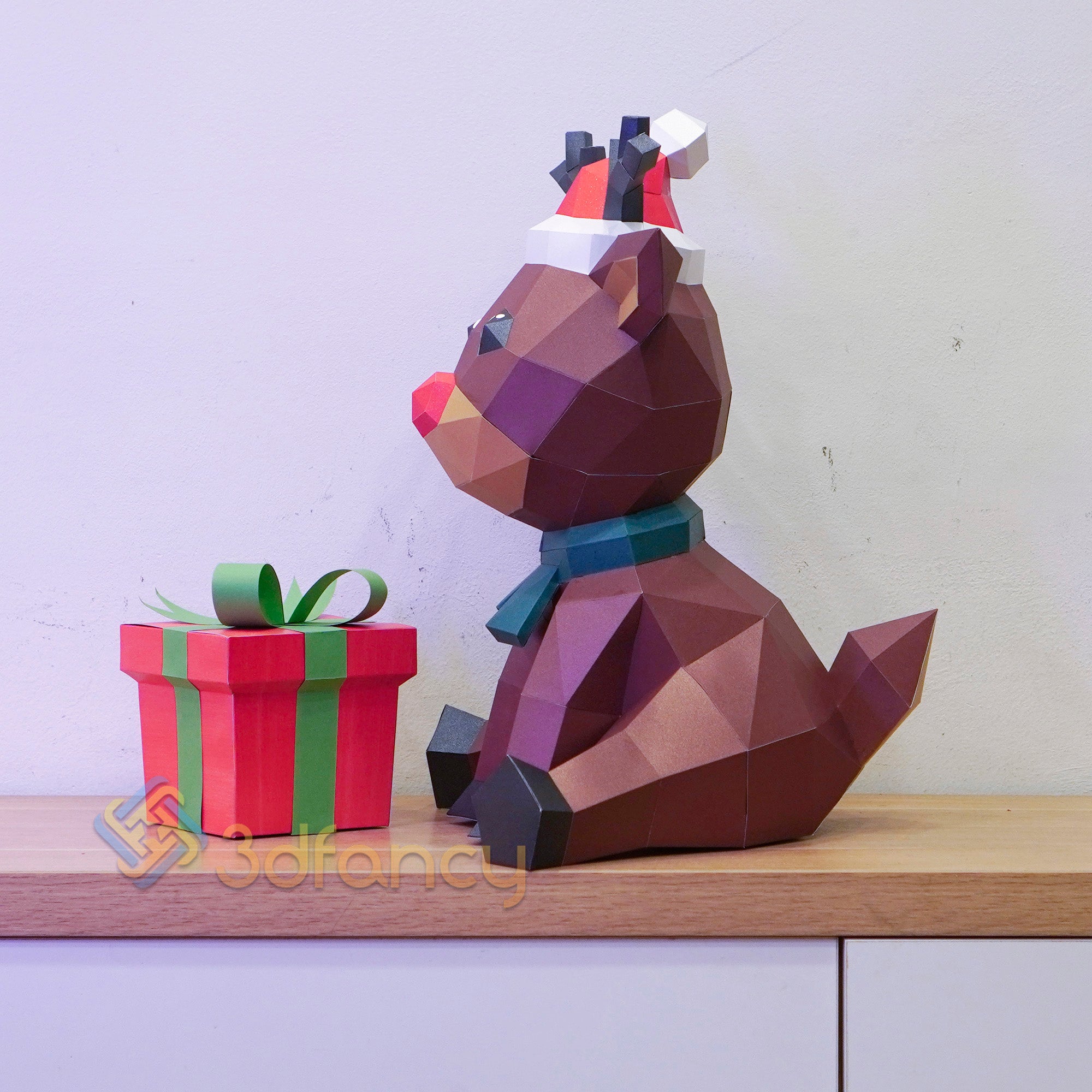 Papercraft Reindeer Sitting Christmas PDF SVG Template
