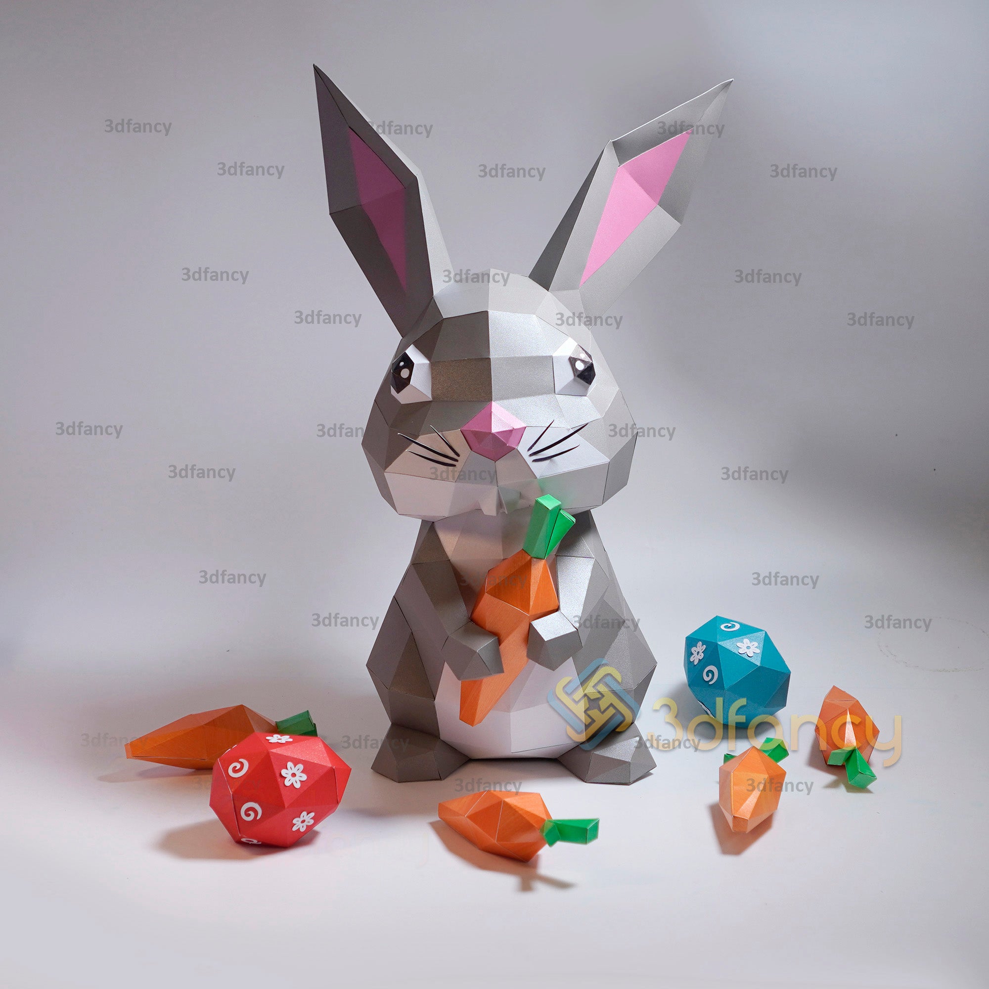 Modèle de papier artisanal de Pâques en forme de lapin, PDF et SVG, co ...